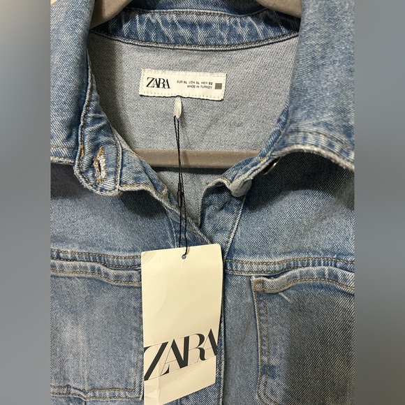 Zara 90s Trend Z1975 Blue Denim Mini Dress Button Down Size XL NWT - Picture 3 of 4